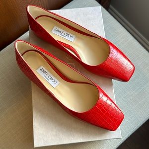 Brand New w/Original Box & Dust Bag Jimmy Choo Mirele Flat in red leather